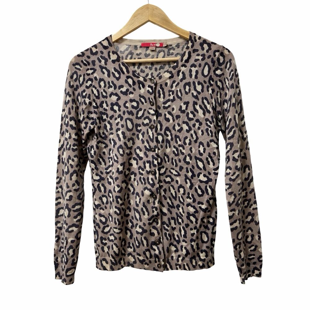 Boden Womens Leopard Animal Print 100% Wool Cardigan Size 6 Brown Career Office